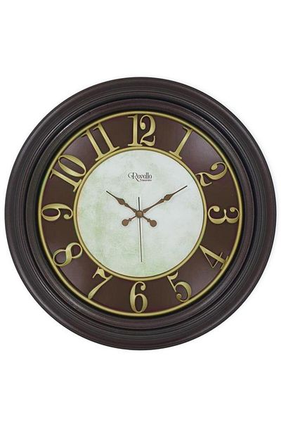 Tiesa Home Plastic Embossed Numeral Vintage Wall Clock Brown 47cm