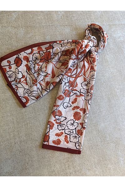 Akel 75x185 Size Floral Patterned Cotton Shawl