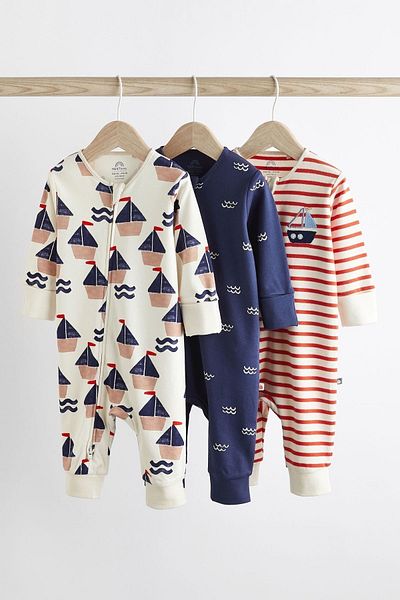 Next Baby Red Navy Blue - 100% Cotton Marine 3-Piece Jumpsuit Set