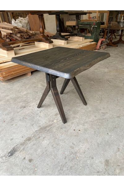 EMEL AHŞAP Masif Doğal Ahşap Çekirge Ayaklı Kütük Masa, 90*90 Cm, Yemek-mutfak Masası