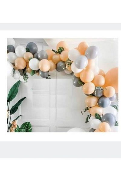 Deniz Party Store 51 Pieces Macaron Salmon Gray White Balloon Chain