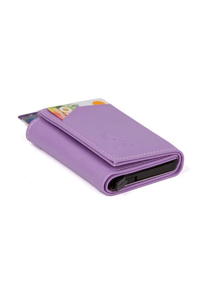 AVCA Women's Vegan Leather Black Cash Money Compartment Sliding Mechanism Wallet Card Holder