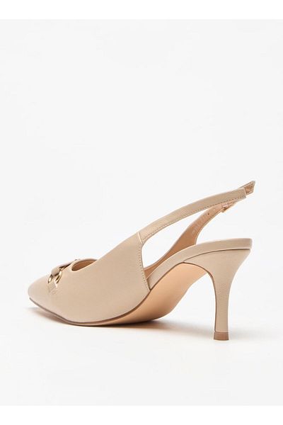 Flora Bella by Shoexpress Logo Accent Pointed Toe Slingback Shoes with Stiletto Heel