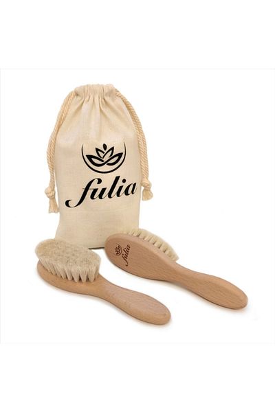 Fulia Natural Goat Hair Baby Hair Brush (0 MONTHS) and Natural Wooden Comb Set of 2 - Midi Size
