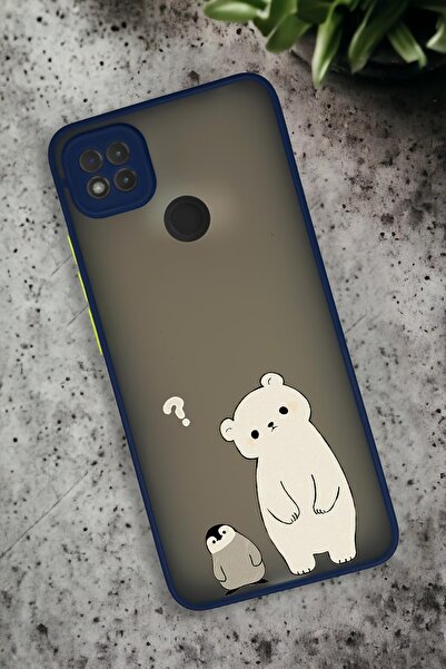 mooodcase Xiaomi Redmi 9C Uyumlu Penguen ve Ayıcık Desenli Buzlu Şeffaf Lüx Telefon Kılıfı