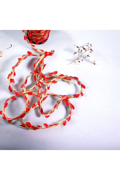 BukiroAtelier Knitted Jute Leaf Ribbon Wicker Leafy Ribbon Leafy Rope Decorative Ribbon Jute Ribbon 2 Meters
