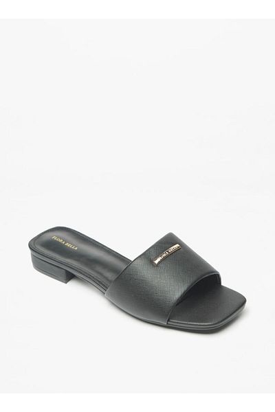 Flora Bella by Shoexpress Logo Detail Slip-On Sandals with Block Heels