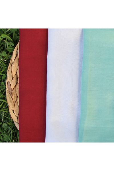 VEGA MODA 3 Pieces Plain India Cheesecloth - Solid Color Stitched, Burgundy, White, Water Green