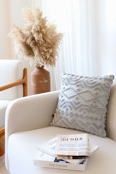 HAMUR Husă de pernă decorativă pătrată cu model Punch Punch cu design special boem Letta Grey