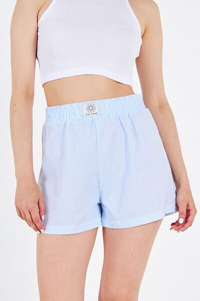 Jardin du Soleil %100 Pamuk Yüksek Bel Bebe Mavi Çizgili Şort