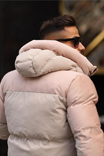 inpool Ανδρικό βελούδινο παλτό με λεπτομέρεια νερού και αντιανεμικό χειμωνιάτικο βιζόν