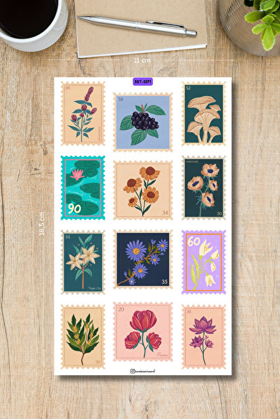 Burak Baskı Tasarım Vintage Soft Stamps-1 Sticker - for Planner, Bullet Journ...