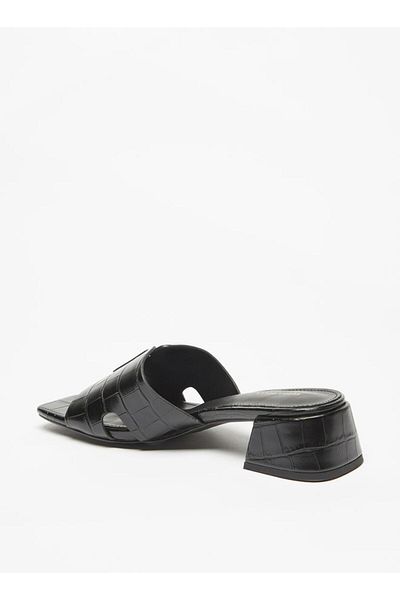 Flora Bella by Shoexpress Textured Slip-On Sandals with Metal Accent and Block Heels