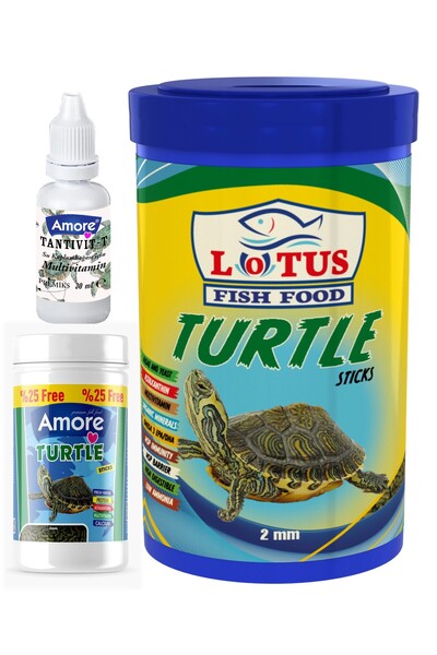 AMORE Turtle Food Sticks 125ml, Lotus 1000ml Kutu Su Kaplumbağası Yemi, Multivitamin