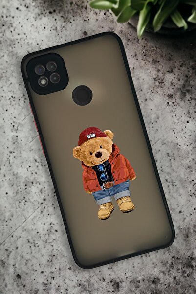 mooodcase Xiaomi Redmi 9C Uyumlu Teddy Bear Desenli Buzlu Şeffaf Lüx Telefon Kılıfı