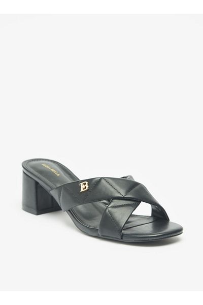 Flora Bella by Shoexpress Quilted Slip-On Cross Strap Sandals with Block Heels
