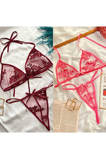 Maly Love Set de lenjerie intimă pentru femei Burgundy-Powder Pink - Pachet de 2