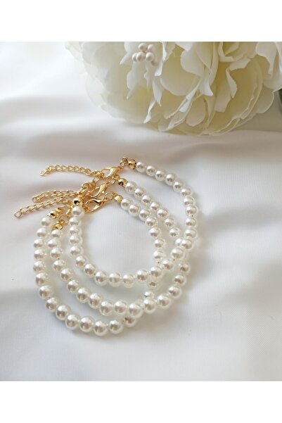 DENİZDENAL İnci Bileklik 3 Adet Gold