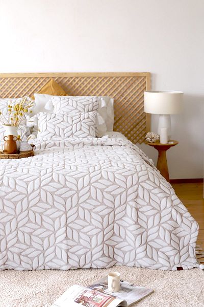 HAMUR Scandinavian Bedspread Set Double Set Bohemian Punch Ponch Pattern Lotus Beige