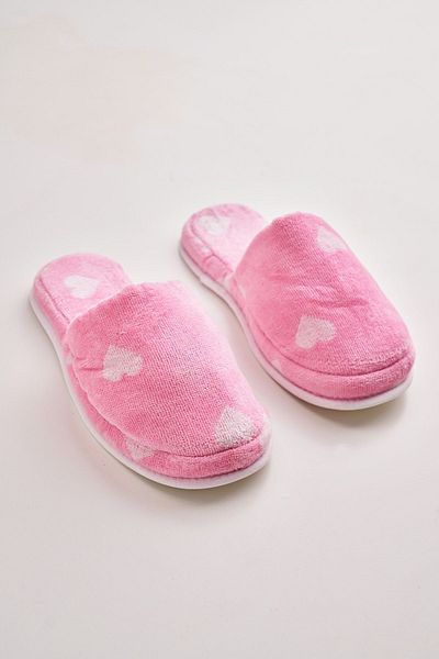 Homelover Pink After Shower - Βαμβακερές παντόφλες μπάνιου με καρδιά και χοντρή σόλα