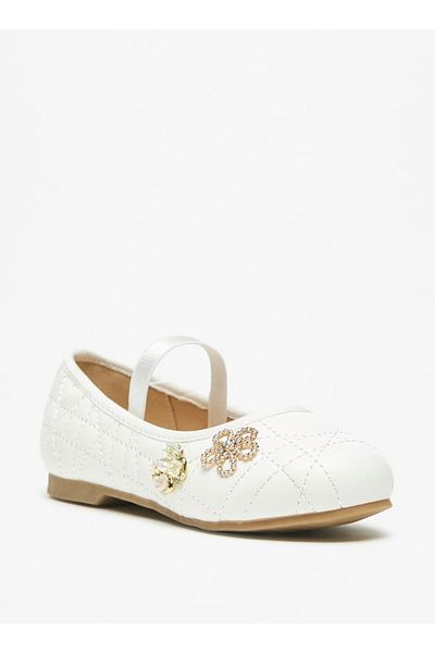 Juniors Textured Round Toe Ballerinas with Embellished Accent