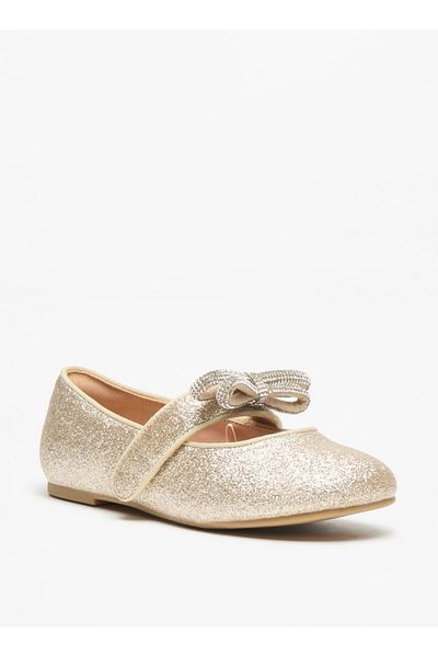 Celeste Girls' Glittery Round Toe Ballerina Shoes with Hook and Loop Closure