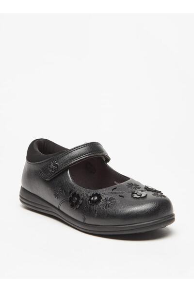 Juniors Flower Applique Mary Jane Shoes with Hook and Loop Closure