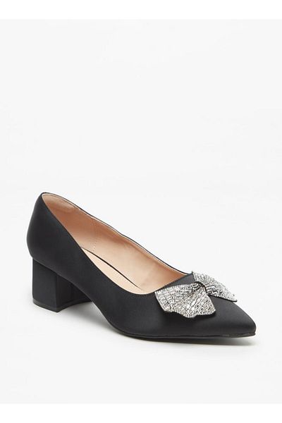 Celeste Women's Bow Embellished Pointed Toe Pumps with Block Heels