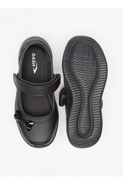 Dash Bow Accent Mary Jane School Shoes with Hook and Loop Closure