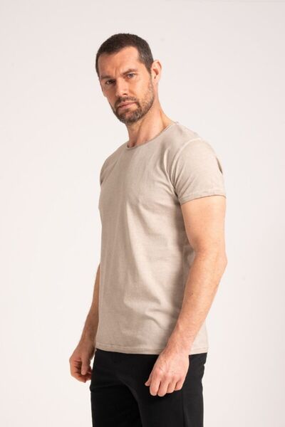 NEWCES Yuvarlak Yaka Vintage Effect T-shirt -5001-vs