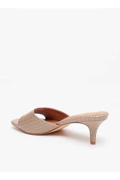 Flora Bella by Shoexpress Monogram Print Slip-On Sandals with Kitten Heels
