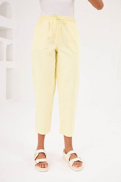 Orfeo Negro WOMEN'S ELASTIC WAIST COMFORTABLE FIT COTTON TABARDINE TROUSERS