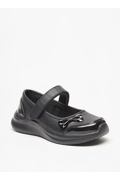 Dash Bow Accent Mary Jane School Shoes with Hook and Loop Closure