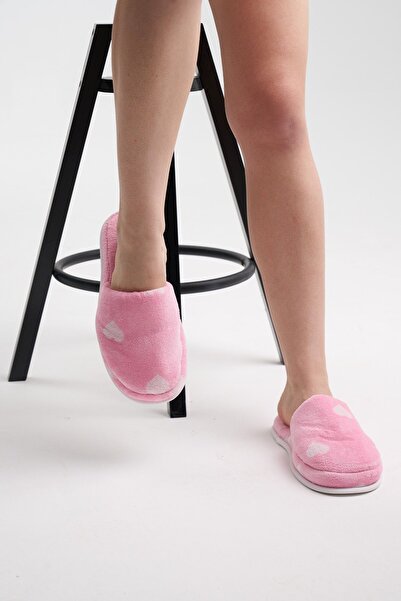 Homelover Pink After Shower - Βαμβακερές παντόφλες μπάνιου με καρδιά και χοντρή σόλα