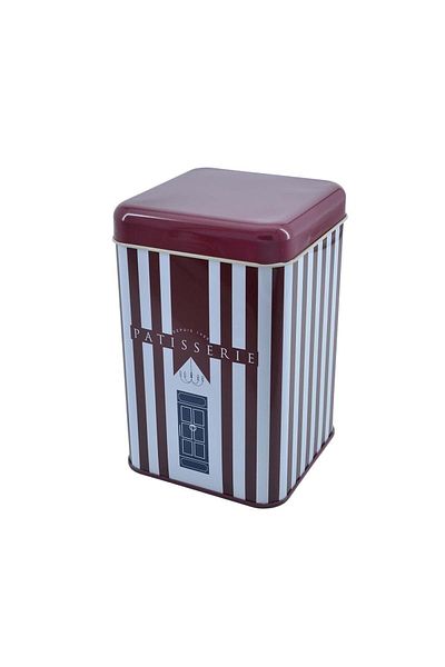EVLE Ef022-f6 Patisserie Line Patterned Square Metal Storage Container 11x11 Cm