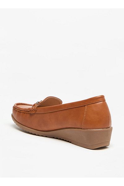 Flora Bella by Shoexpress Solid Slip-On Loafers with Wedge Heels and Metallic Accent