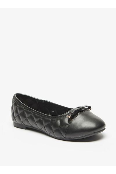 Flora Bella by Shoexpress Slip-On Textured Ballerina Shoes with Bow Accent