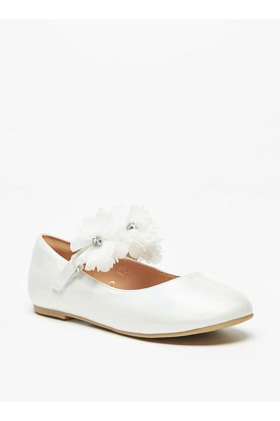 Celeste Girls' Floral Accented Ballerina Shoes with Hook and Loop Closure