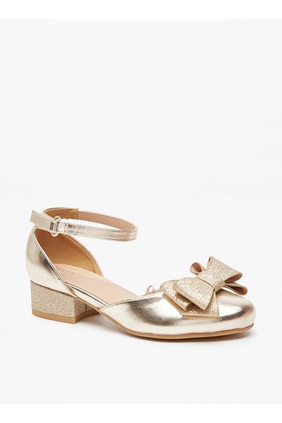 Celeste Girls' Bow Detail Round Toe Ballerinas with Hook and Loop Closure