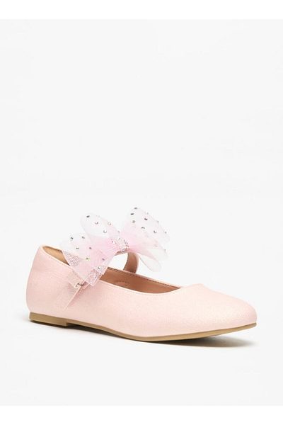 Celeste Girls' Bow Accent Ballerina Shoes with Hook and Loop Closure