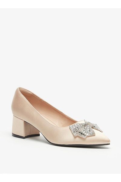 Celeste Women's Bow Embellished Pointed Toe Pumps with Block Heels