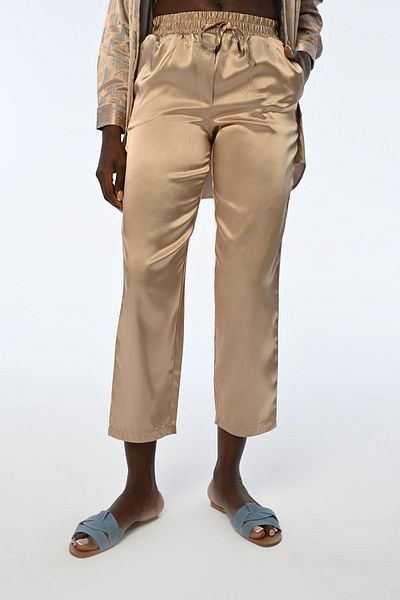 Orfeo Negro PANTALONI PANTALONI DIN TESTURĂ DE CULOARE AURII CU TALIE ELASTICĂ DE DAMĂ