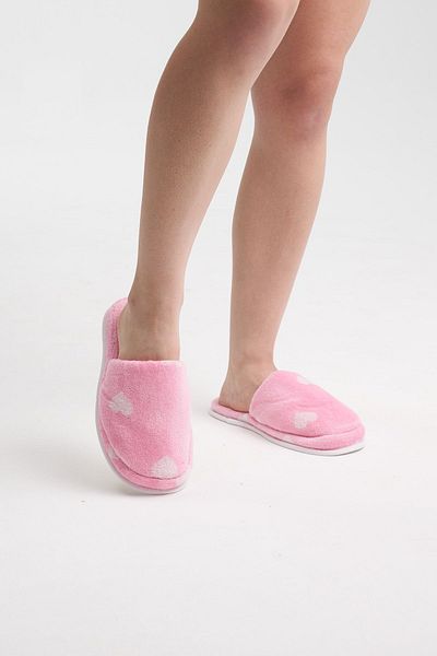Homelover Pink After Shower - Βαμβακερές παντόφλες μπάνιου με καρδιά και χοντρή σόλα