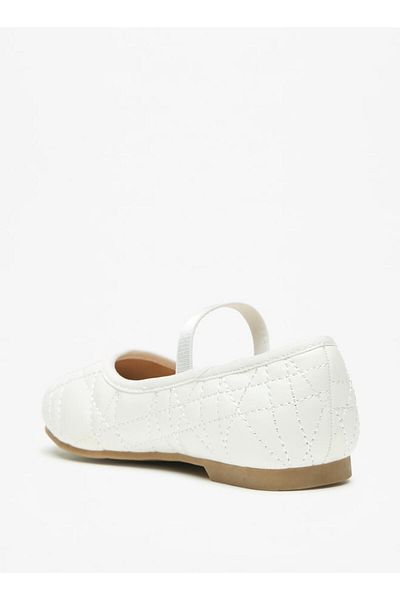 Juniors Textured Round Toe Ballerinas with Embellished Accent
