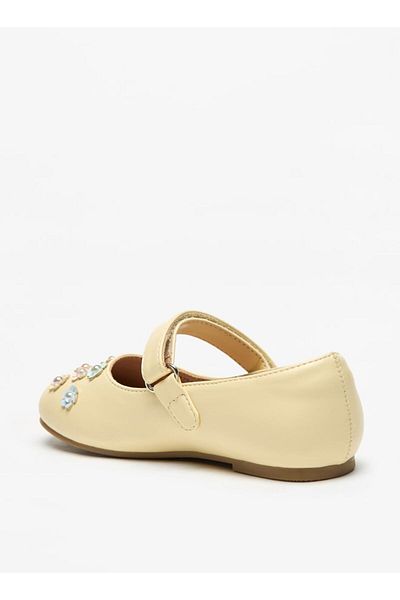 Juniors Floral Accent Ballerina Shoes with Hook and Loop Closure