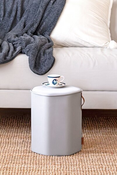 HAMUR Yıkanabilir Kılıflı Puf Köşegen Silindir Ayak Pufu Orta Sehpa Koltuk Tabure Kc Meek Gri