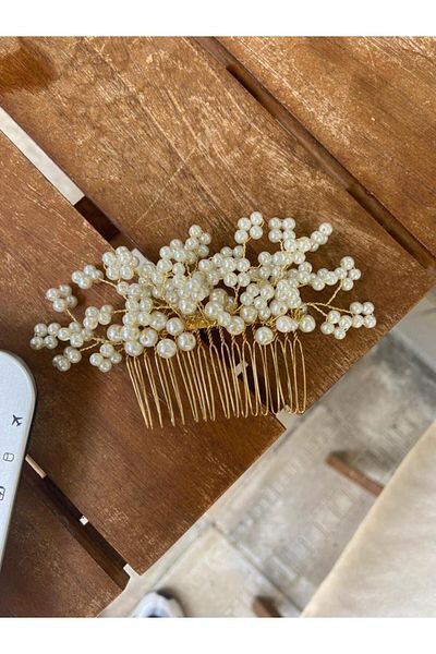 Pearly Handmade Cataramă de mireasă Cataramă cu pieptene de perle aurii