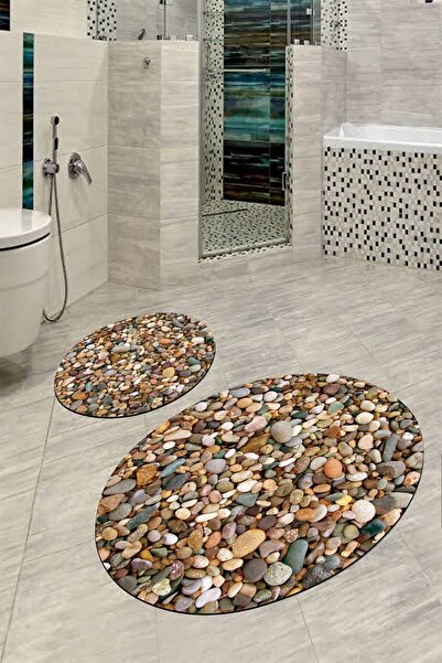 HaLıFoRuM Banyo Halısı Paspas Takımı Ikili Klozet Oval Paspas Takımı-hp-752