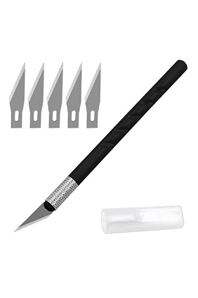 ACUTO Siyah Kretuar Bıçağı Seti 5 Uç Yedekli Hobi Tasarım Neşter Set Hassas Kesim Bıçağı