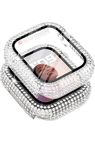 AktarMobile Watch 7 8 9 41 Mm Uyumlu Ekran Koruyucu & Kasa Koruma Full Taşlı Tasarım Işıltılı Görünüm